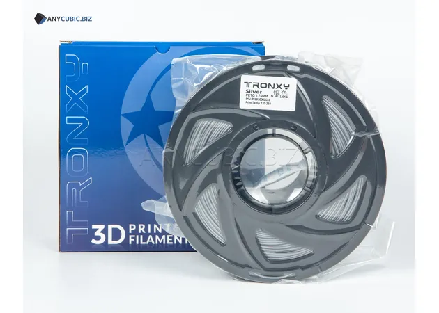 Фото 2 - Сріблястий PETG філамент (пластик) для 3D принтера 1кг, 1.75мм, 330м Tronxy